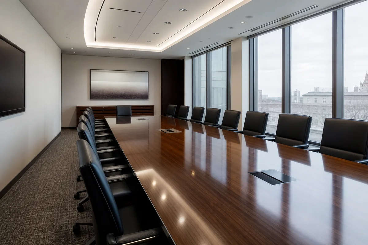 Sala de reunião institucional para defesa coletiva de associações e sindicatos de servidores públicos