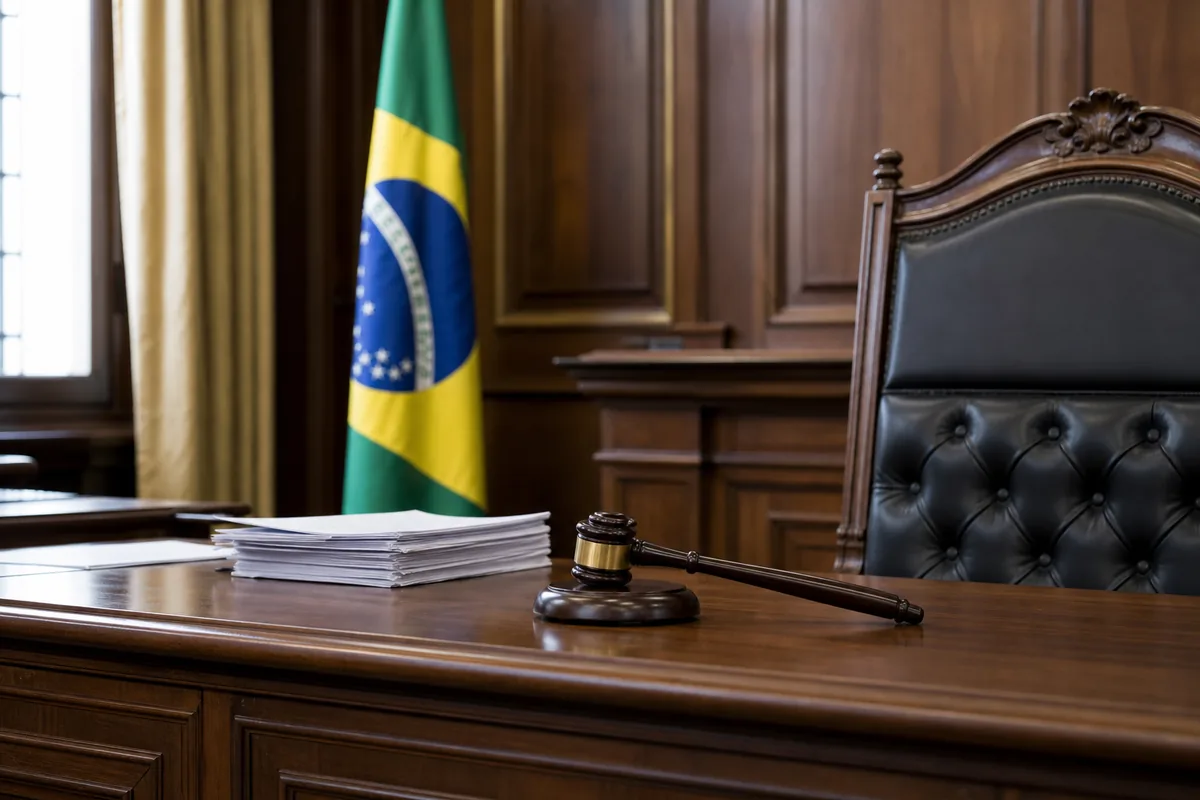 Bancada de tribunal com martelo para cumprimento de sentença de servidor público