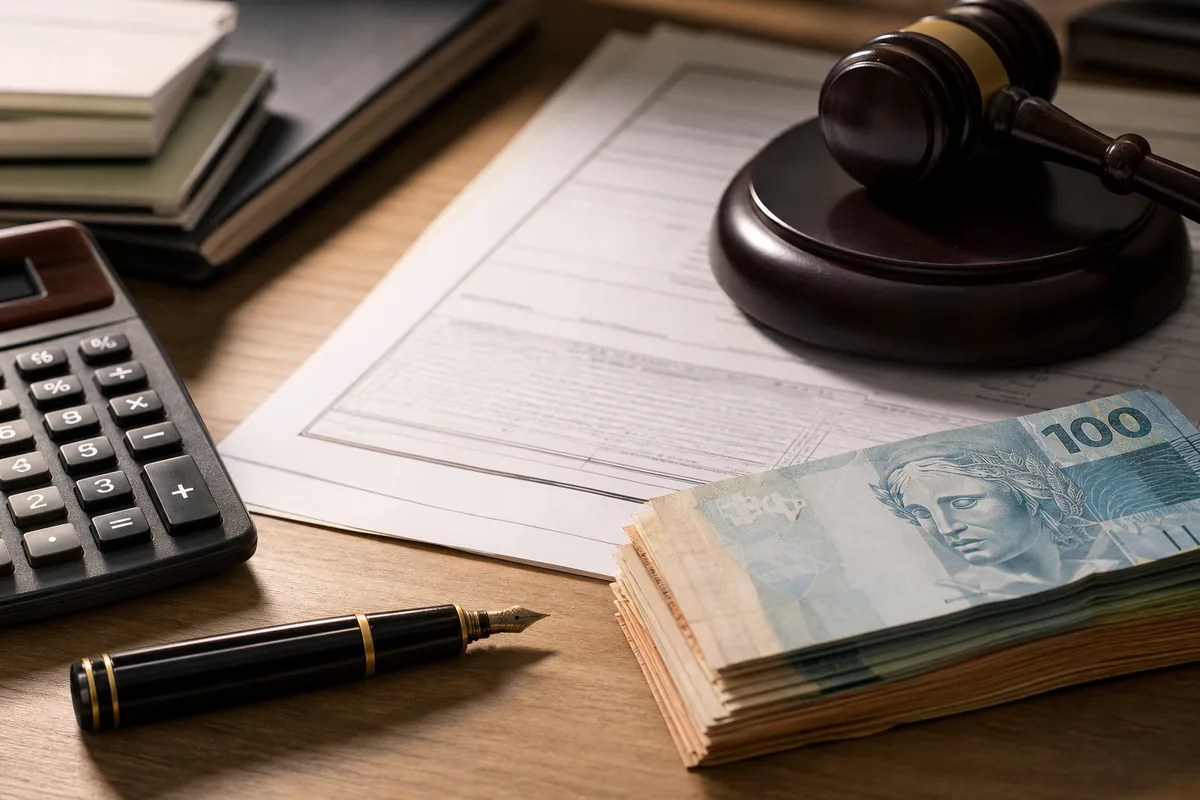 Documentos de pagamento judicial, calculadora e cédulas para recebimento por RPV e precatório